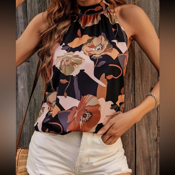 Boho floral print tie back halter top - Picture 1 of 14
